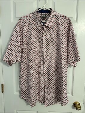 Paulo Solari 3XLT Men's Short-Sleeve Red. White & Blue Patterned Button-Up Shirt
